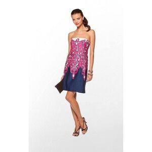 Lilly Pulitzer Women's Pink and Navy Chorus Girl Strapless Tube Dress Size 2